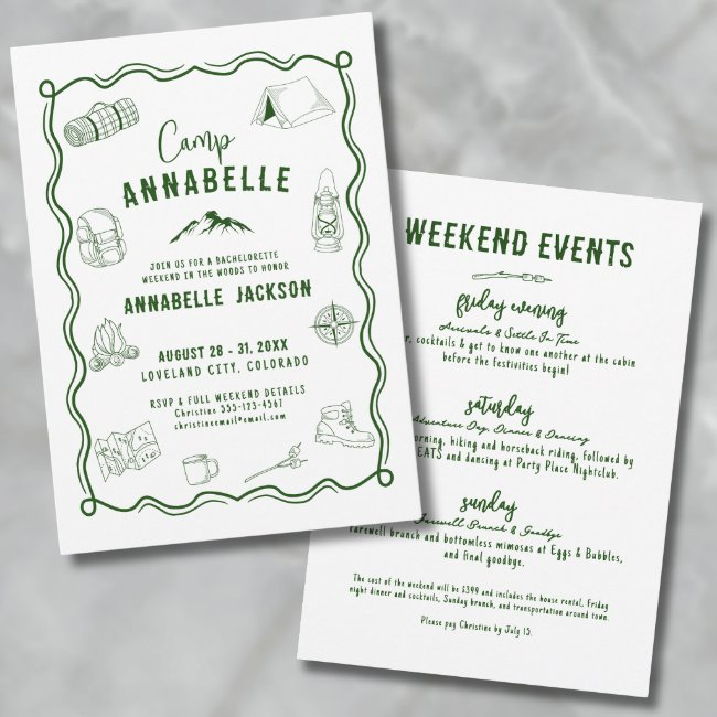 Outdoor Adventure Camp Bachelorette Party Invitation