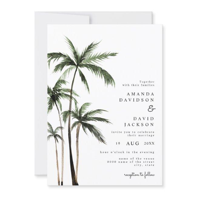 Palm Tree Tropical Island Minimal Beach Wedding In Invitation