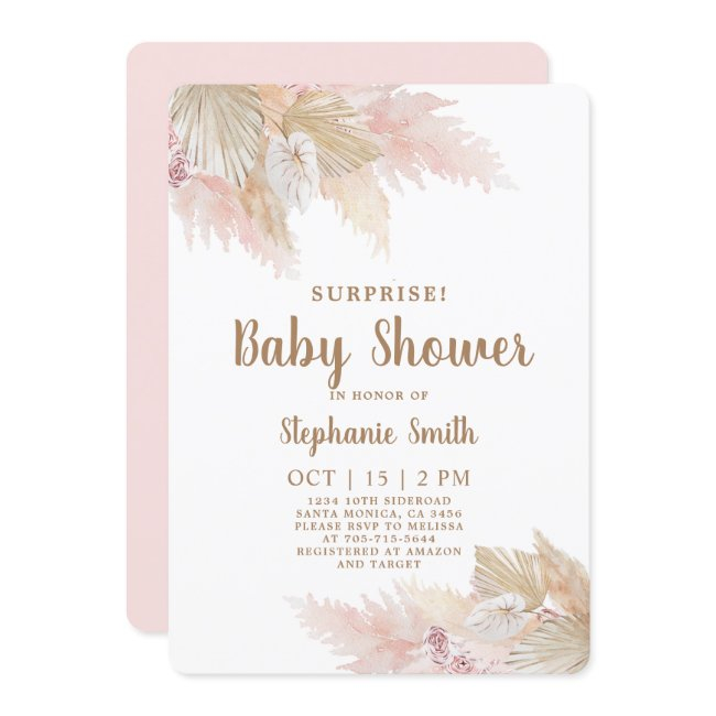 Pampas Grass Surprise Baby Shower Girl Invitation