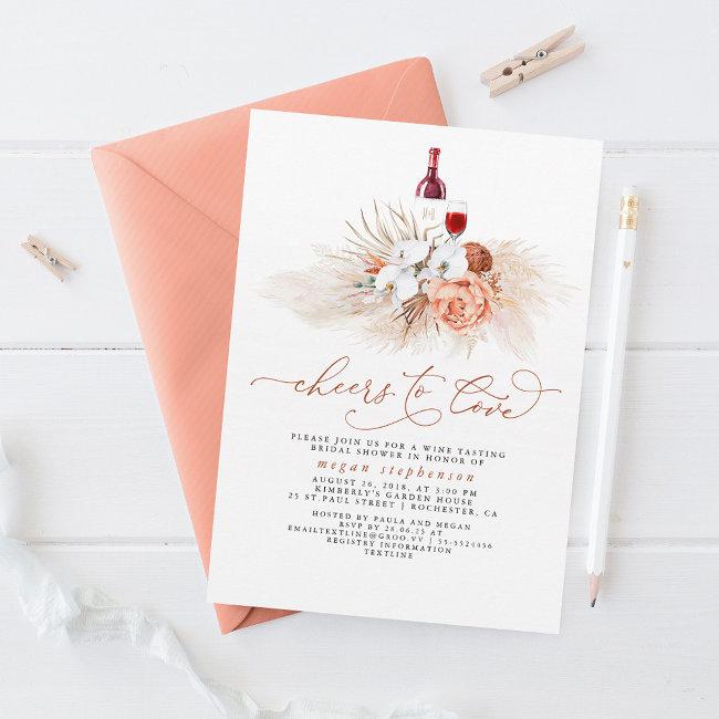 Pampas Grass Wine Tasting Terracotta Bridal Shower Invitation