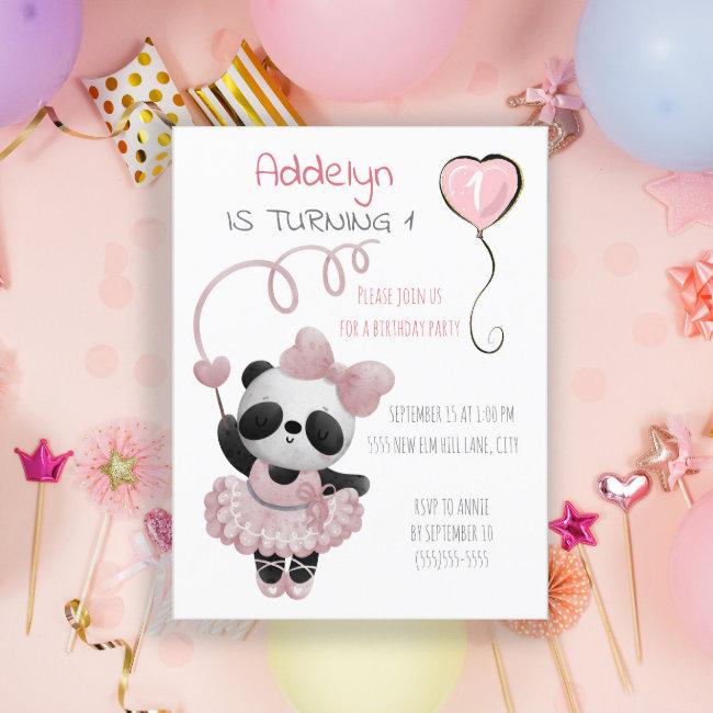 Panda Bear Ballerina Girl's 1st Birthday Party Invitation Postinvitations