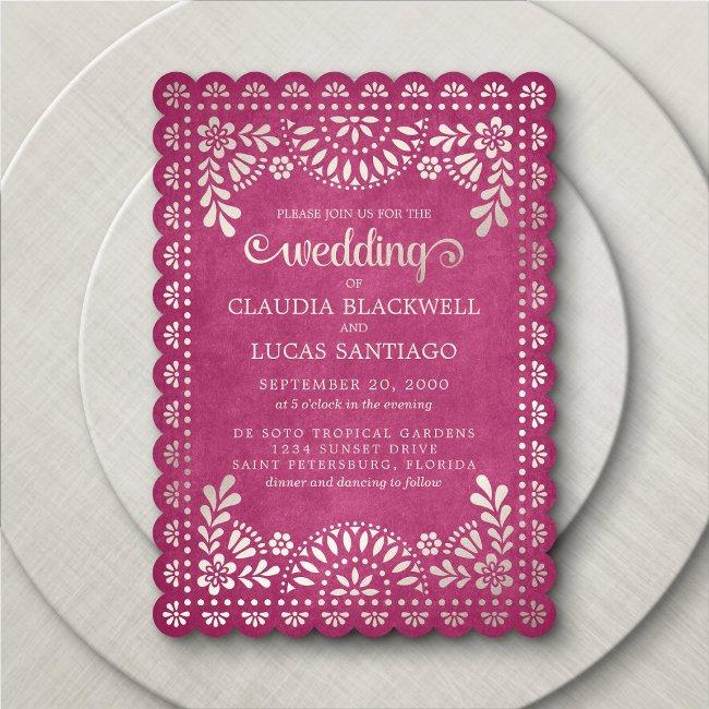 Papel Picado Pink Wedding Invitation