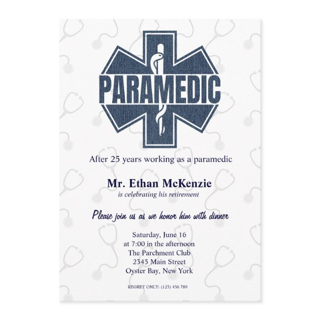 Paramedic Retirement Denim Texture Invitation