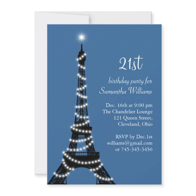 Paris 21st Birthday Invitation In Blue