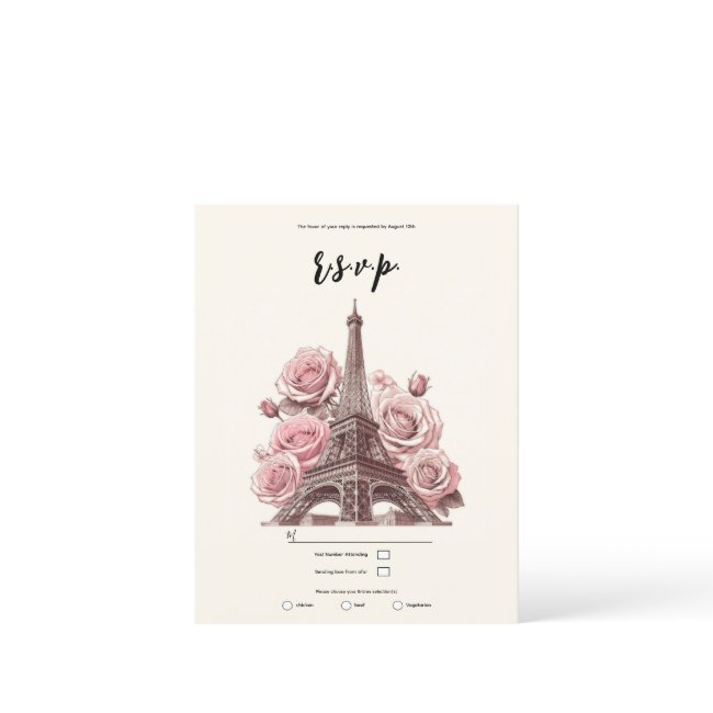 Paris Eiffel Tower & Pink Roses Party Wedding Rsvp Invitation