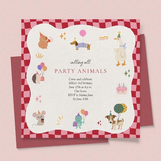 Party Animals Retro Minimalist Birthday Invitation