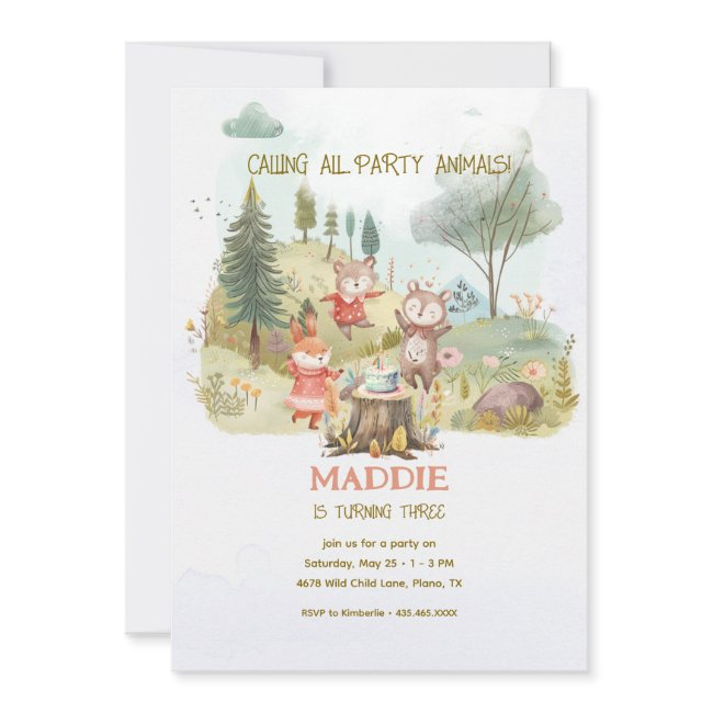 Party Animals Woodland Kids Birthday Party Invitation