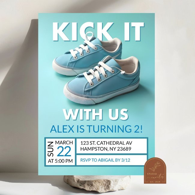 Pastel Blue Sneaker 2nd Birthday Boy Invitation