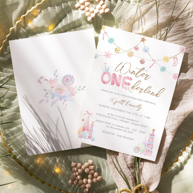 Pastel Winter Onederland First Birthday Party Invitation