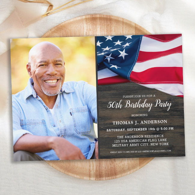 Patriotic Custom Photo Usa American Flag Birthday Invitation