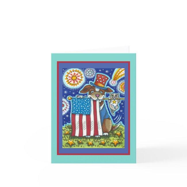 Patriotic Flag Pet Dog Cat Mouse, Funny Cute Blank Holiday Invitations
