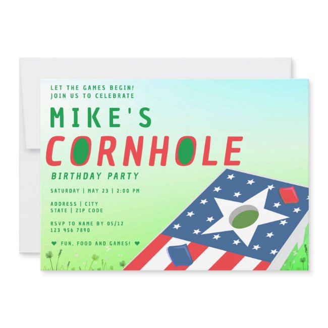 Patriotic Us Bean Bag Sack Toss Cornhole Party Invitation