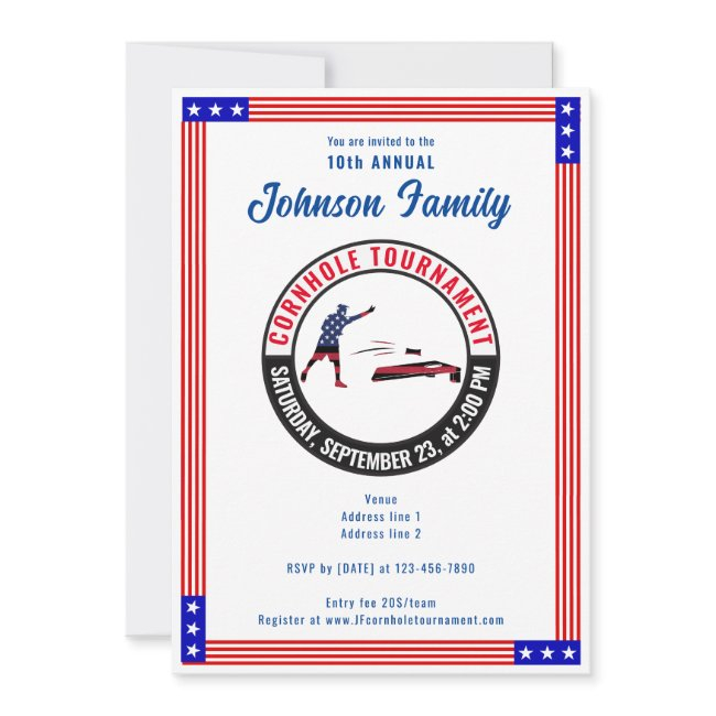 Patriotic Us Flag Sack Toss Cornhole Tournament Invitation