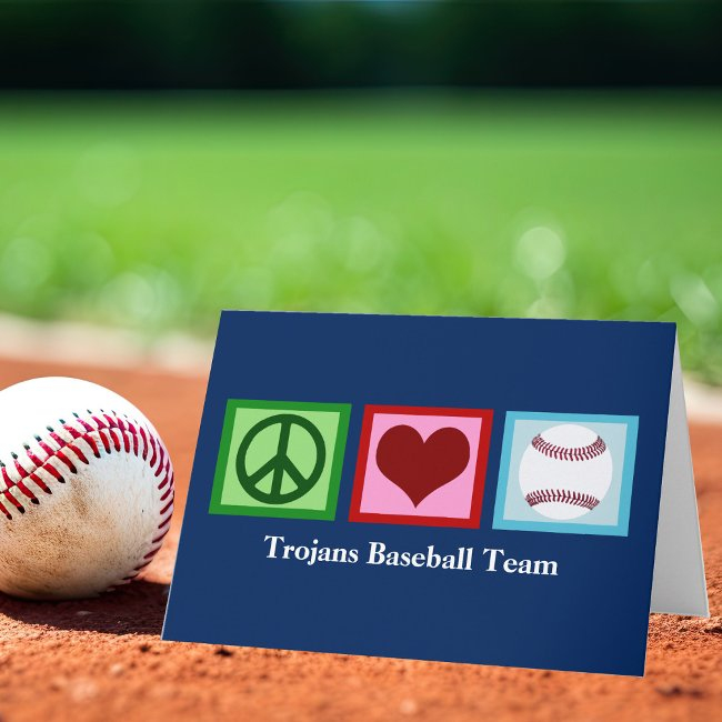 Peace Love Baseball Custom Team Blue Christmas Holiday Invitations