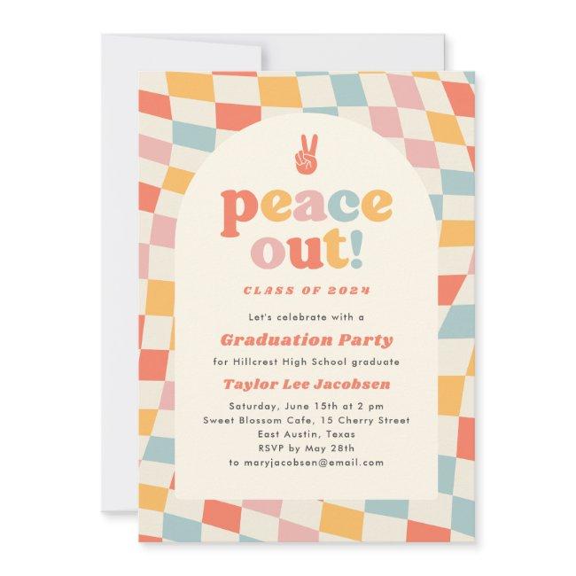 Peace Out Retro Groovy 70s Graduation Party Invitation