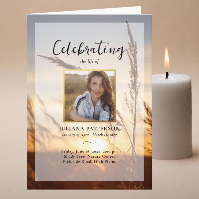 Peaceful Sunset Field Celebration Of Life Funeral Program