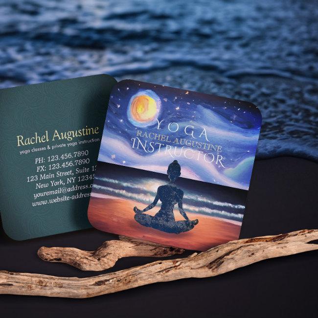 Peaceful Yoga Meditation Moonlight Sky Ocean Beach Square Business Invitations