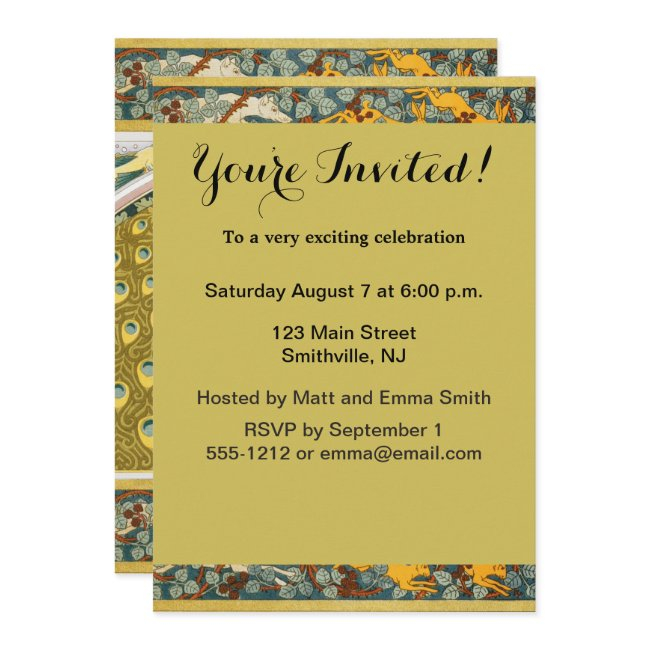 Peacock Art Nouveau Style Round Intricate Design Invitation