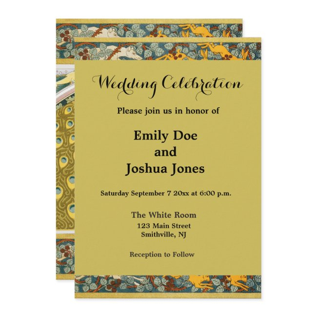 Peacock Art Nouveau Style Round Intricate Design Invitation
