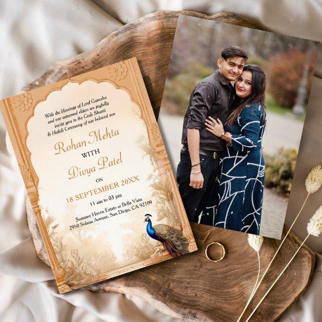 Peacock Palm Garden Indian Photo Wedding Invitation