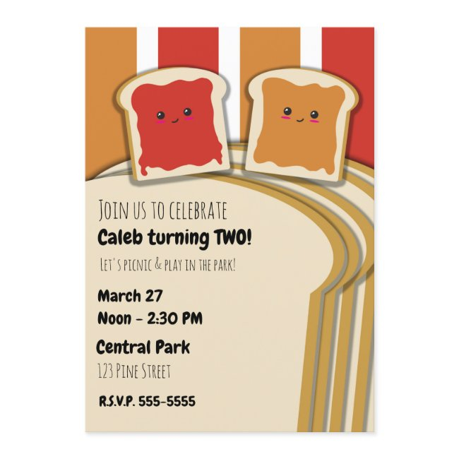 Peanut Butter Strawberry Jelly Pb&j Birthday Party Invitation