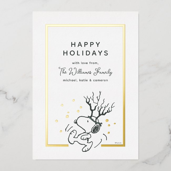 Peanuts | Snoopy Reindeer Family Photo Foil Holiday Invitations