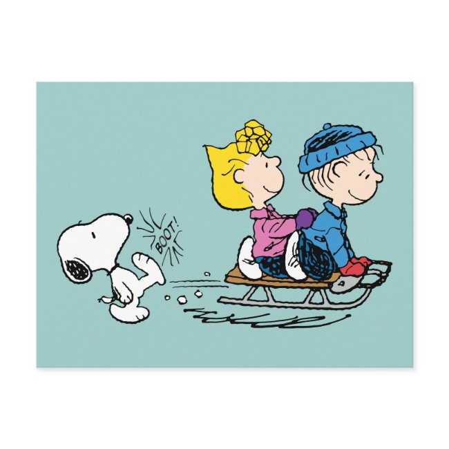 Peanuts | Snoopy, Sally & Linus Sled Riding Holiday Postinvitations