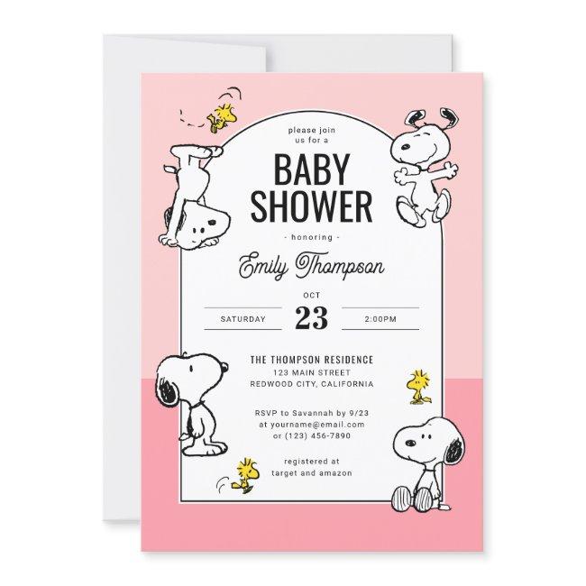 Peanuts | Snoopy & Woodstock Pink Baby Shower Invitation