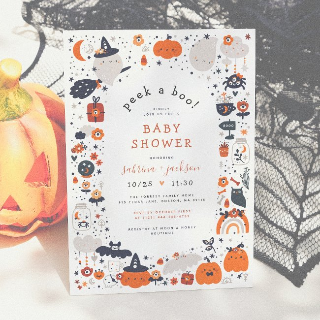 Peek A Boo Cute Halloween Baby Shower Invitation
