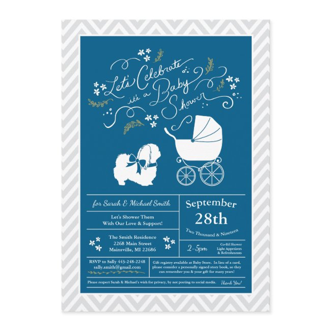 Pekingese Dog Baby Shower Boy Blue Invitation