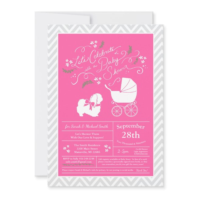 Pekingese Dog Baby Shower Girl Pink Invitation