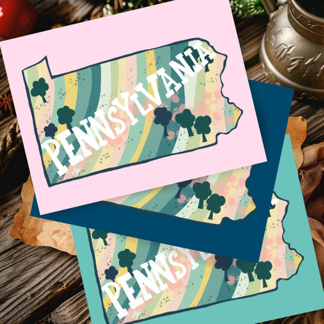 Pennsylvania State Map Illustrated Bold Colorful Postinvitations