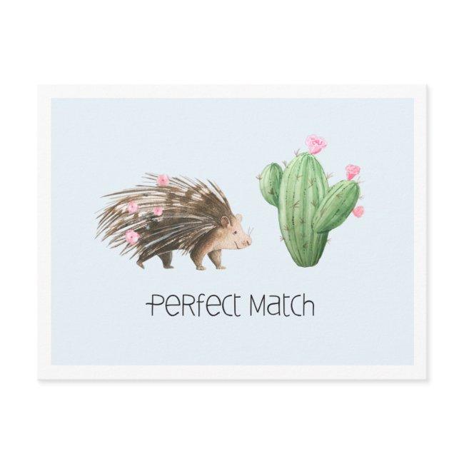 Perfect Match | Cute Porcupine & Cactus Love Postinvitations