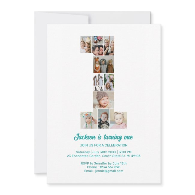 Personalized 1st Birthday Invitation Photo Collage