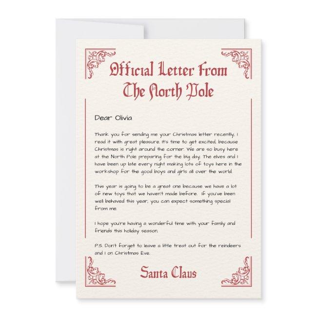 Personalized Official North Pole Letter From Santa Invitation