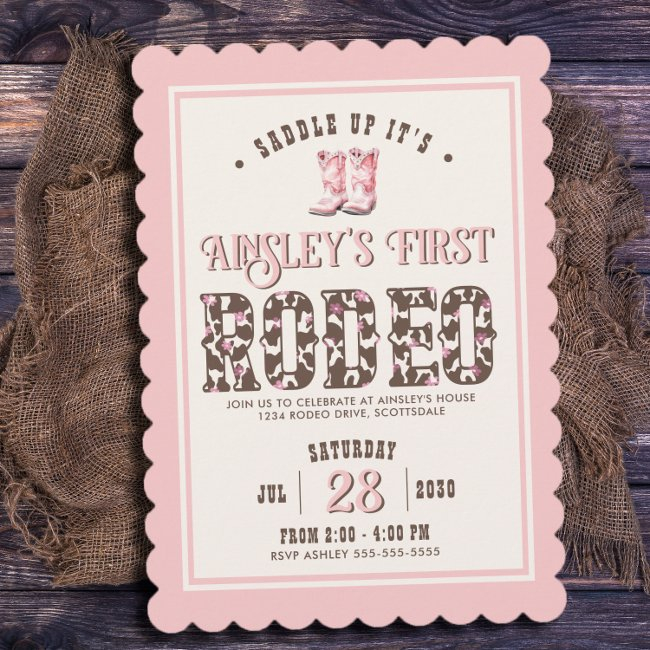 Personalized Pink First Rodeo Girls 1st Birthday Invitation