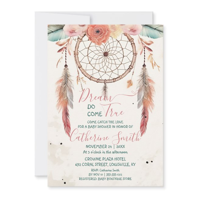 Personalized Watercolor Dreamcatcher Baby Shower Invitation