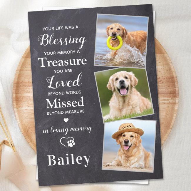 Pet Sympathy Personalized 3 Photo Dog Memorial Thank You Invitations