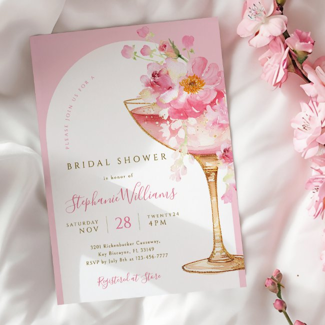 Petals And Prosecco Arch Bridal Shower Invitation