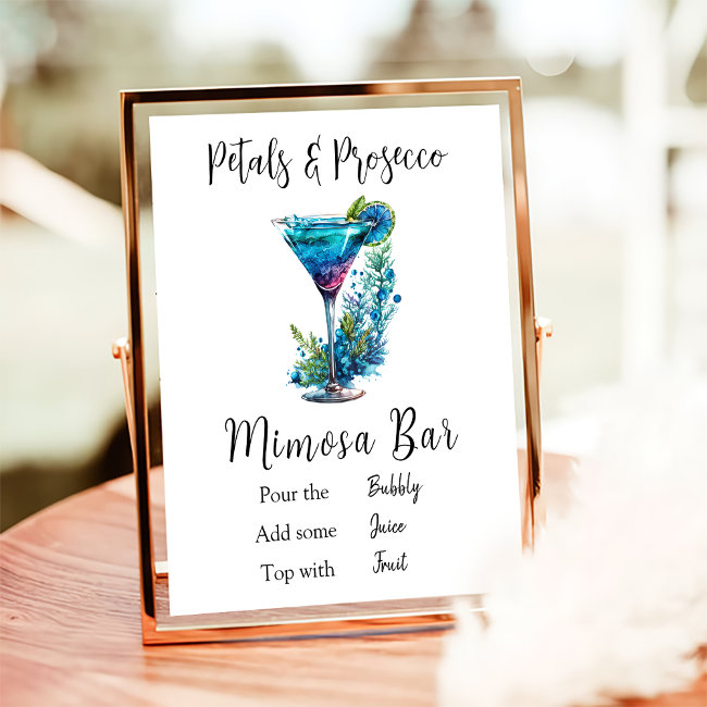 Petals & Prosecco Bridal Shower Blue Flower Bar Poster