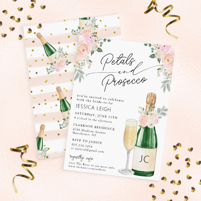 Petals & Prosecco Sparkling Wine Bridal Shower Invitation