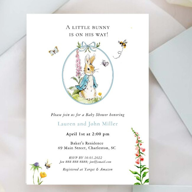 Peter Rabbit Blue Baby Boy Couples Baby Shower Invitation
