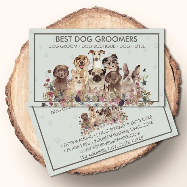 Petsitter Dogs Sitting Flowers Veterinary Retro Business Invitations