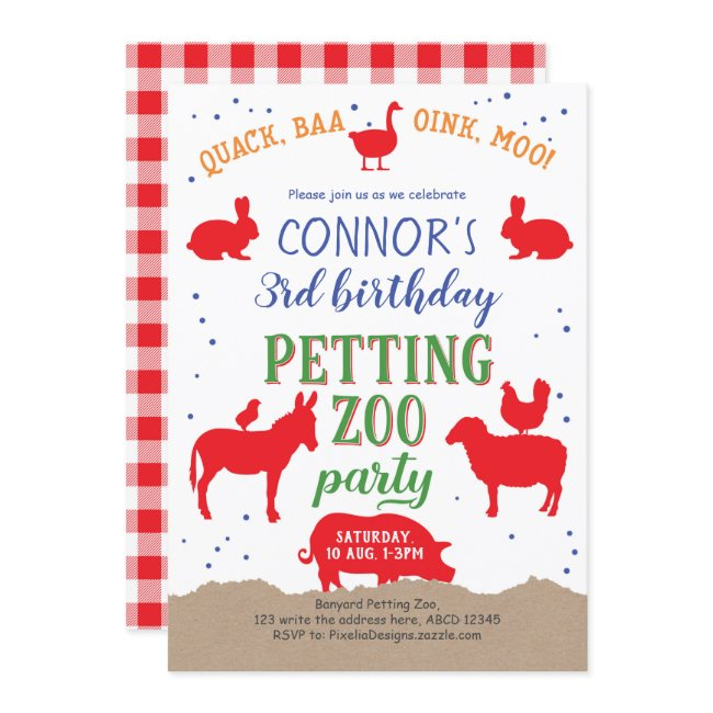 Petting Zoo, Boy, Banyard Farm Animal Birthday Invitation