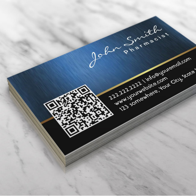 Pharmacist Navy Blue Qr Code Professional Business Invitations
