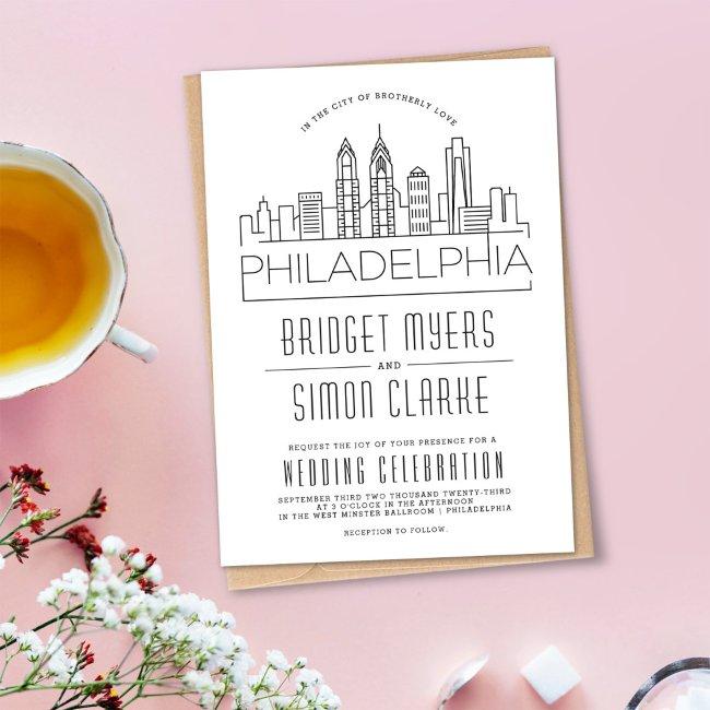 Philadelphia Wedding | Stylized Skyline Invitation