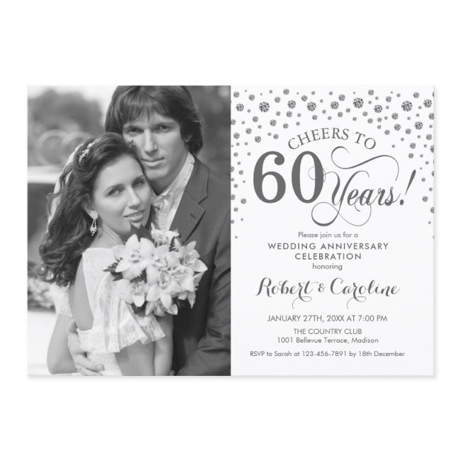 Photo 60th Wedding Anniversary - Silver White Invitation
