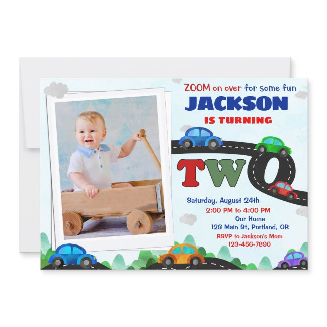 Photo Cars Birthday Invitation Driver 2nd Birthday
