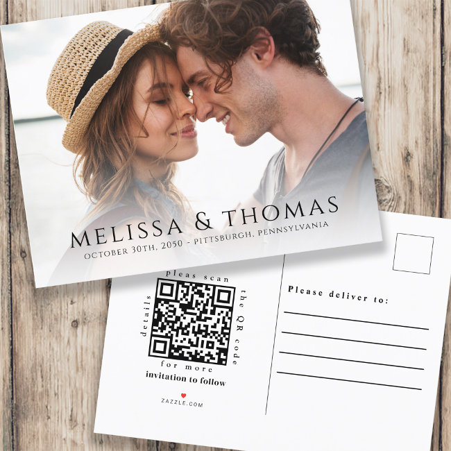 Photo Qr Code Save The Date Classic Elegant Announcement Postinvitations