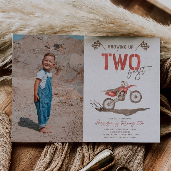 Photo Two Fast Dirt Bike Birthday Invitation